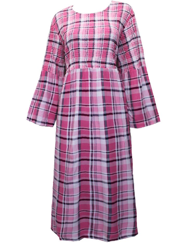 PINK Checkered Long Sleeve Smock Dress Size 20 - 30 - Image 4