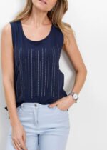 NAVY Pure Cotton Rhinestone Vest Top Size 14 - 32