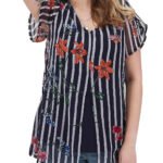 NAVY Striped Split Front Top Size 14 - 32