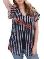 NAVY Striped Split Front Top Size 14 - 32