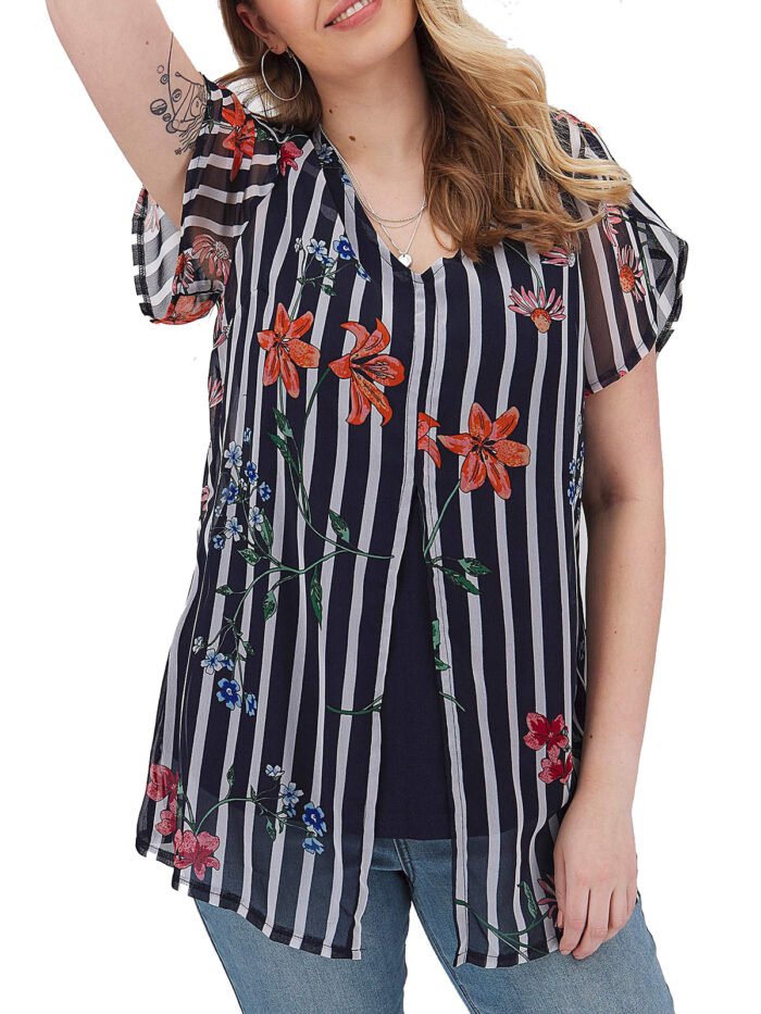 NAVY Striped Split Front Top Size 14 - 32 - Image 1