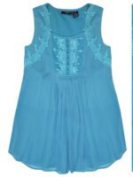 PARADISE-BLUE Sleeveless Embroidered Chiffon Blouse Size 24 -34 - Image 2