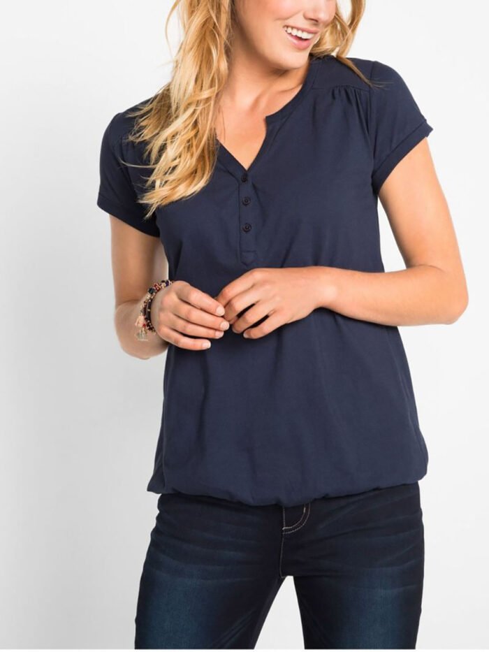 NAVY Pure Cotton Short Sleeve Bubble Hem Top Size 14 - 20 - Image 1