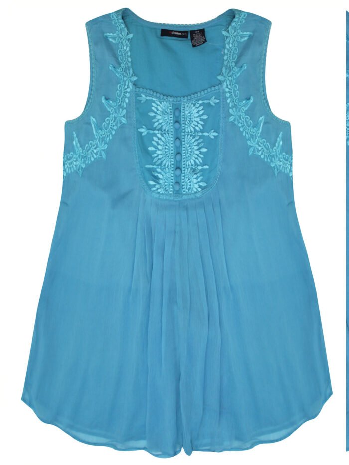 PARADISE-BLUE Sleeveless Embroidered Chiffon Blouse Size 24 -34 - Image 2