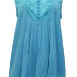 PARADISE-BLUE Sleeveless Embroidered Chiffon Blouse Size 24 -34