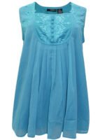 PARADISE-BLUE Sleeveless Embroidered Chiffon Blouse Size 24 -34