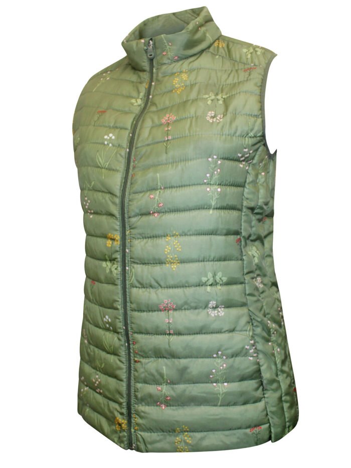 KHAKI Floral Print Packaway Quilted Gilet Jacket Size 18 -24 - Image 3