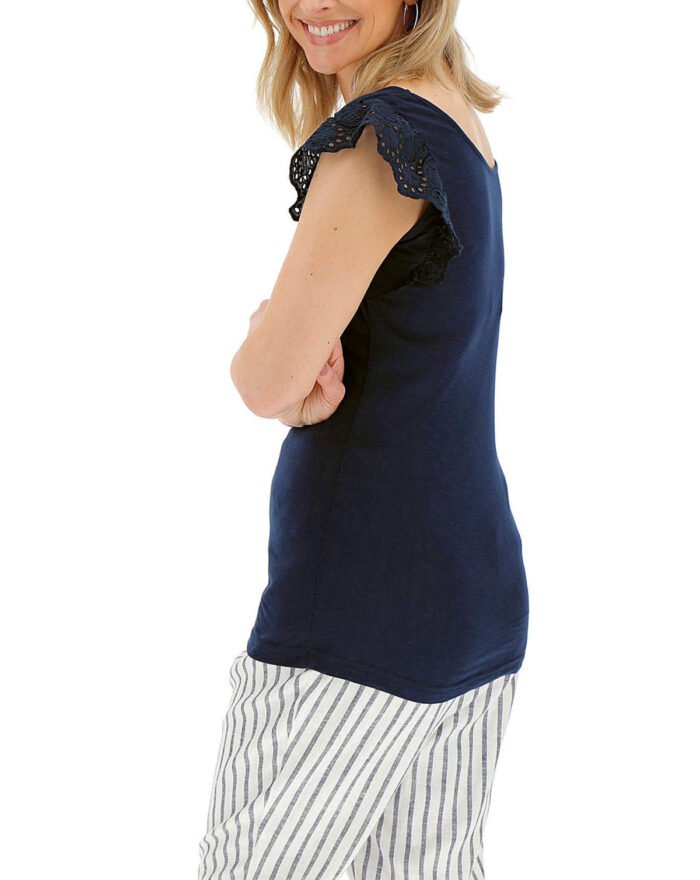 NAVY Broderie Cap Sleeve Top Size 16 - 24 - Image 3