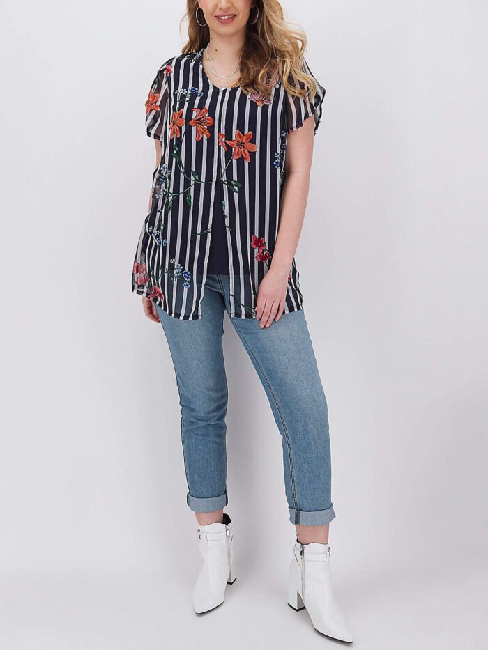 NAVY Striped Split Front Top Size 14 - 32 - Image 4