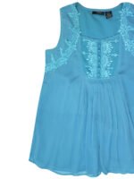 PARADISE-BLUE Sleeveless Embroidered Chiffon Blouse Size 24 -34 - Image 3