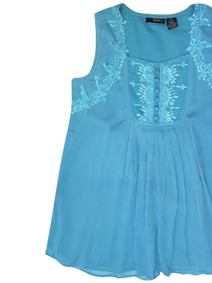 PARADISE-BLUE Sleeveless Embroidered Chiffon Blouse Size 24 -34 - Image 3