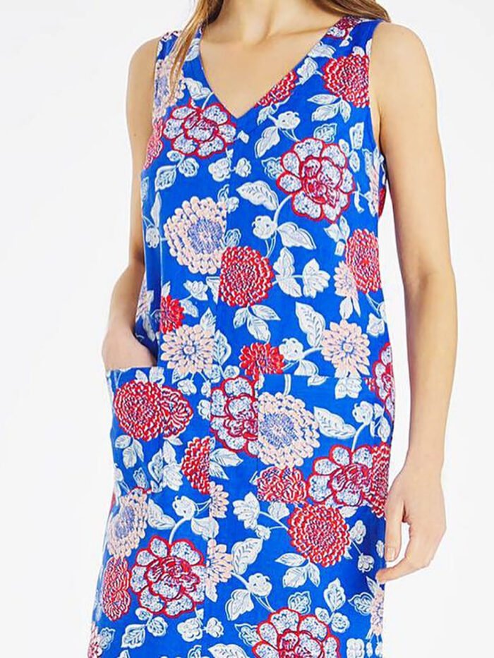 MULTI Linen Blend Sleeveless Floral Print Shift Dress Size 16 Only** - Image 1