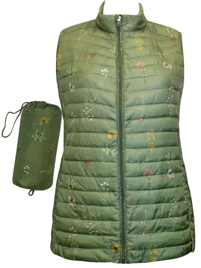 KHAKI Floral Print Packaway Quilted Gilet Jacket Size 18 -24 - Image 5