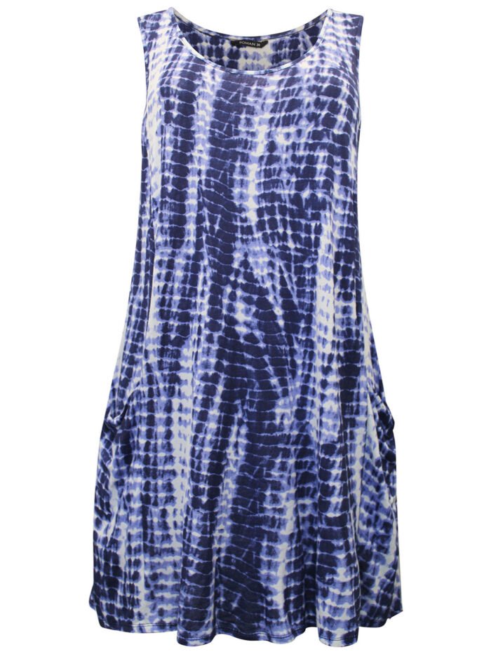 Originals BLUE Tie Dye Stretch Swing Tunic Dress Size 18 - 28 - Image 1