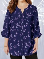 NAVY Butterflies Georgette Button Front Tie Sleeve Cafe Blouse Size 20 - 40 - Image 3