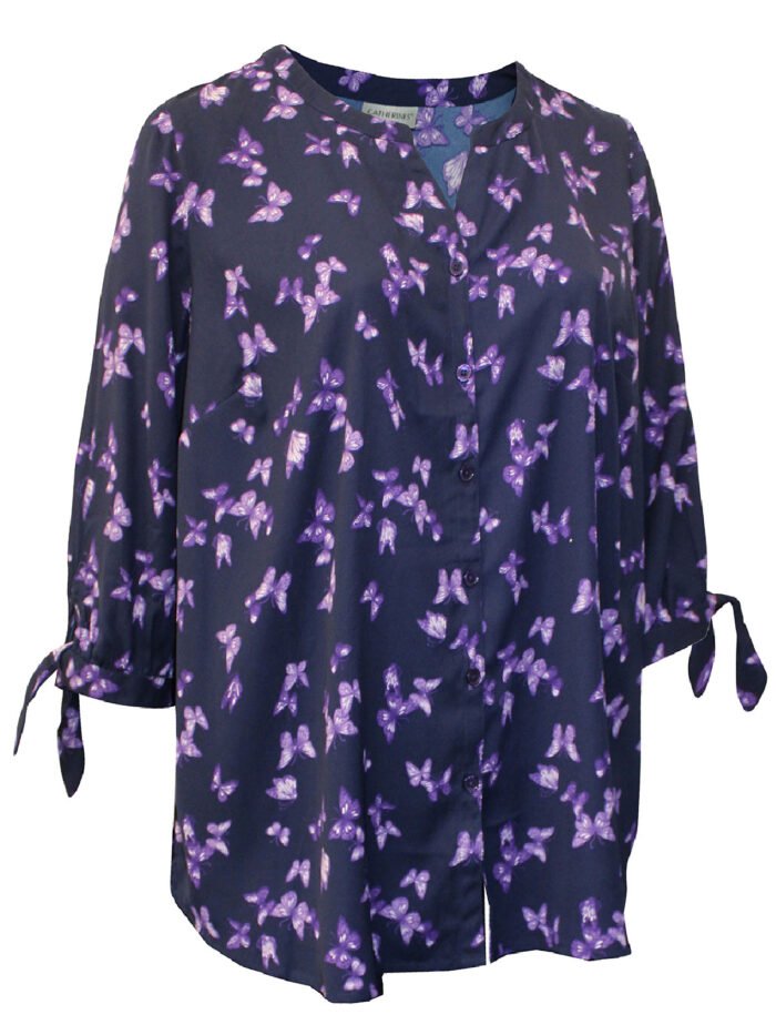 NAVY Butterflies Georgette Button Front Tie Sleeve Cafe Blouse Size 20 - 40 - Image 5