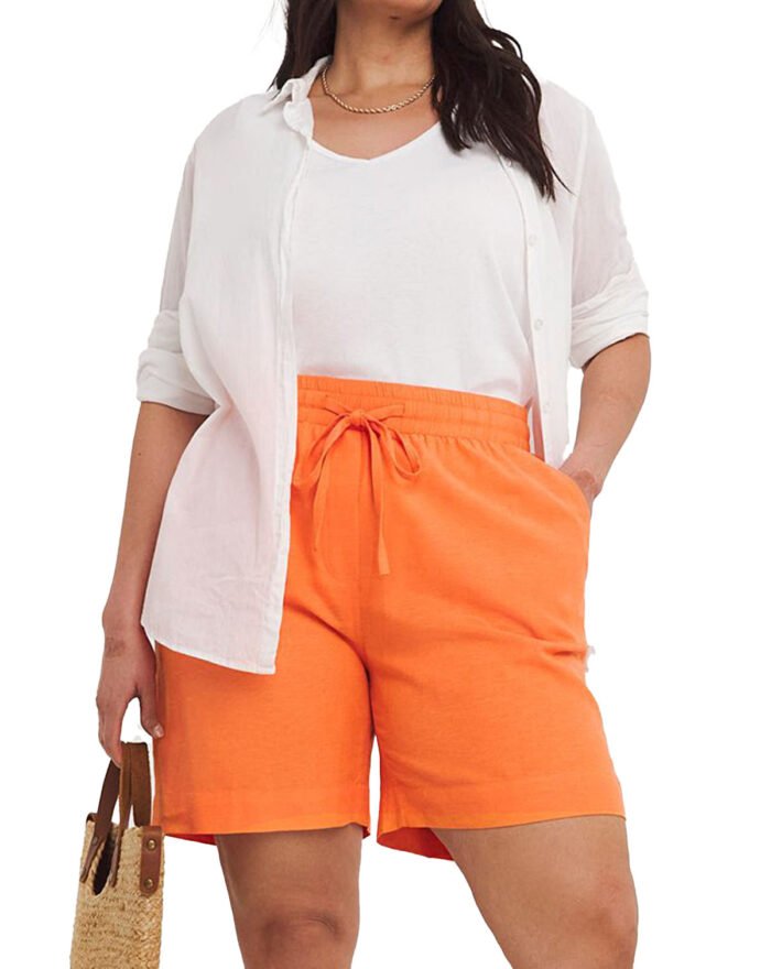 ORANGE Linen Blend Knee Length Shorts Size 20 - 32 - Image 1