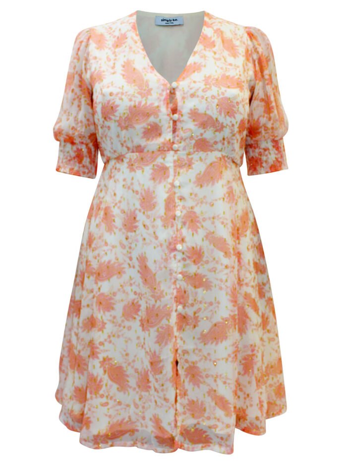 PEACH Paisley Print Skater Dress With Lurex Size 20 -32 - Image 2