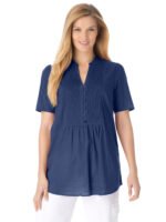 NAVY Pintucked Half-Button Tunic Size 20 - 42 - Image 2