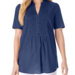 NAVY Pintucked Half-Button Tunic Size 20 - 42