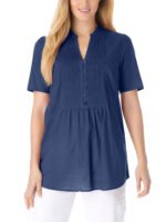 NAVY Pintucked Half-Button Tunic Size 20 - 42