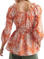 ORANGE Linen Blend Print Square Neck Top Size 10 - 22 - Image 3