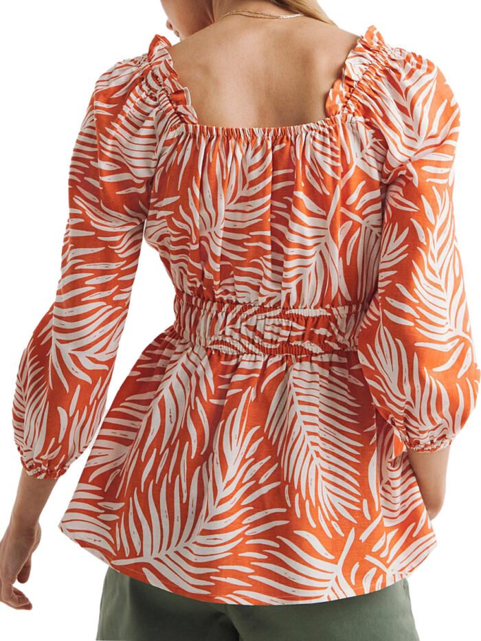 ORANGE Linen Blend Print Square Neck Top Size 10 - 22 - Image 3