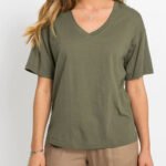 KHAKI Short Sleeve Cotton Jersey Top Size 10 - 28