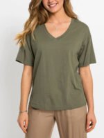 KHAKI Short Sleeve Cotton Jersey Top Size 10 - 28