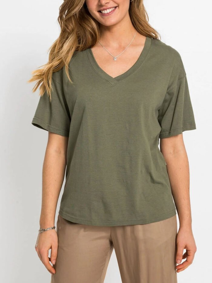KHAKI Short Sleeve Cotton Jersey Top Size 10 - 28 - Image 1