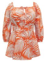 ORANGE Linen Blend Print Square Neck Top Size 10 - 22 - Image 4