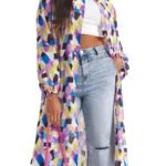 MULTI Printed Sheer Longline Shirt Size 12 - 22