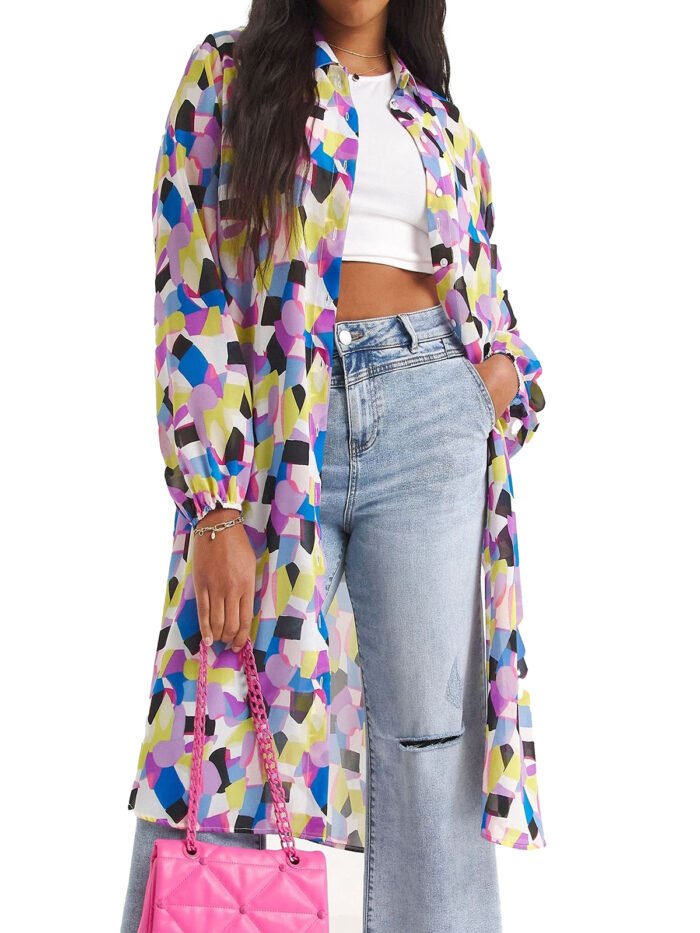 MULTI Printed Sheer Longline Shirt Size 12 - 22 - Image 1