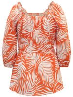 ORANGE Linen Blend Print Square Neck Top Size 10 - 22 - Image 5
