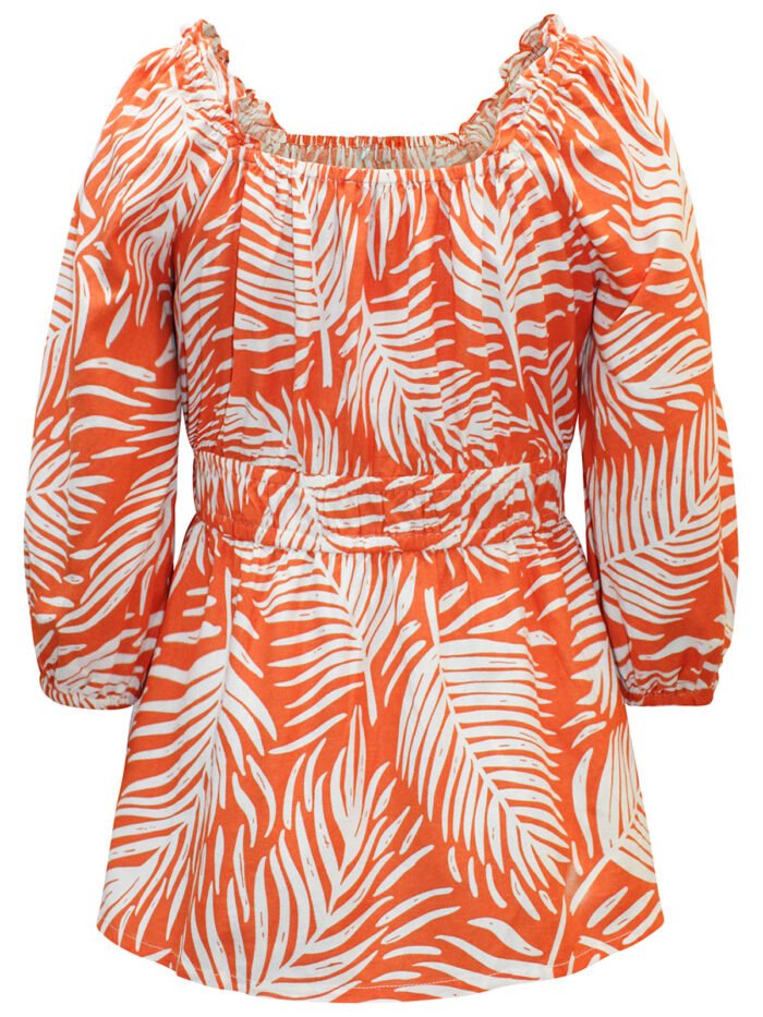 ORANGE Linen Blend Print Square Neck Top Size 10 - 22 - Image 5