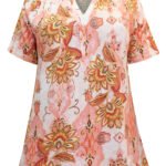 PEACH Pure Cotton Printed Notch Neck Top Size 16 - 28