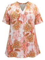 PEACH Pure Cotton Printed Notch Neck Top Size 16 - 28