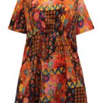 ORANGE Printed Notch Neck Woven Top Size18 -26