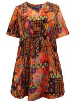 ORANGE Printed Notch Neck Woven Top Size18 -26
