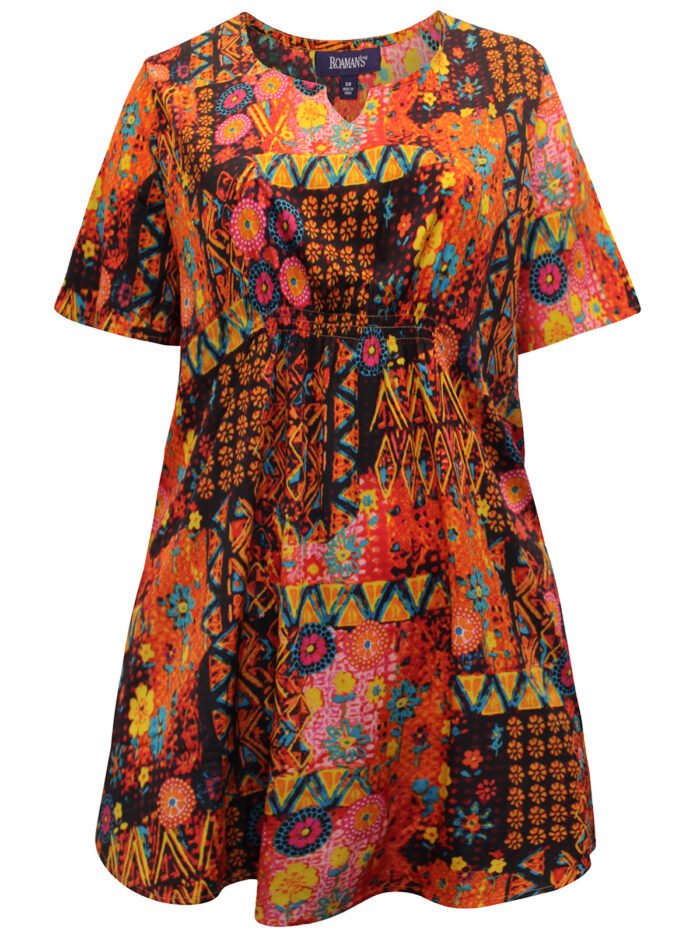 ORANGE Printed Notch Neck Woven Top Size 18 - 26 - Image 1