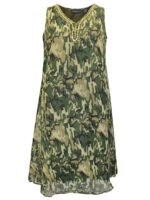 KHAKI Sleeveless Camo Embellished Shift Dress Size 12 - 22