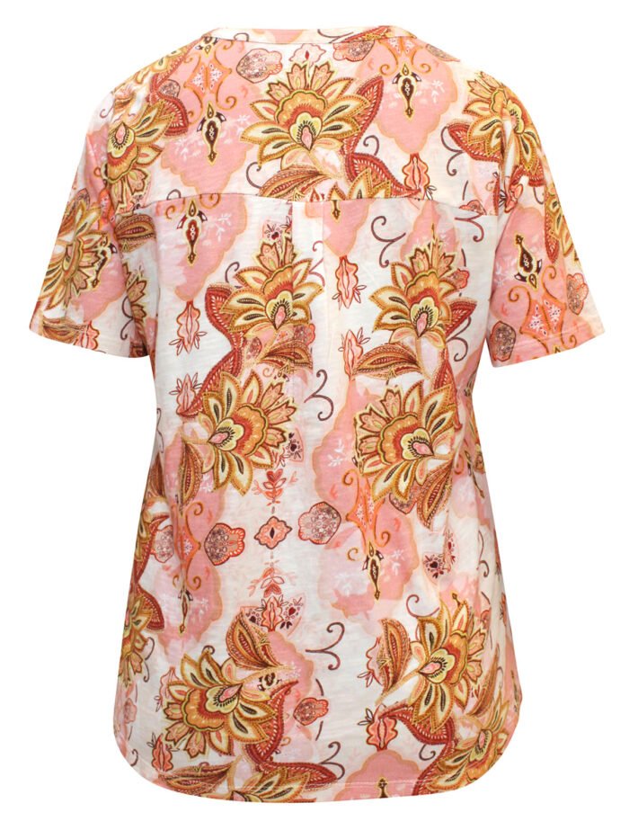 PEACH Pure Cotton Printed Notch Neck Top Size 16 - 28 - Image 3