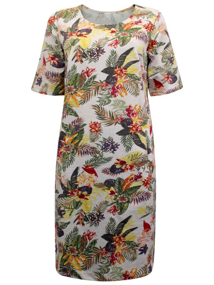 MULTI Pure Cotton Tropical Print Shift Dress Size 12 - 28 - Image 1