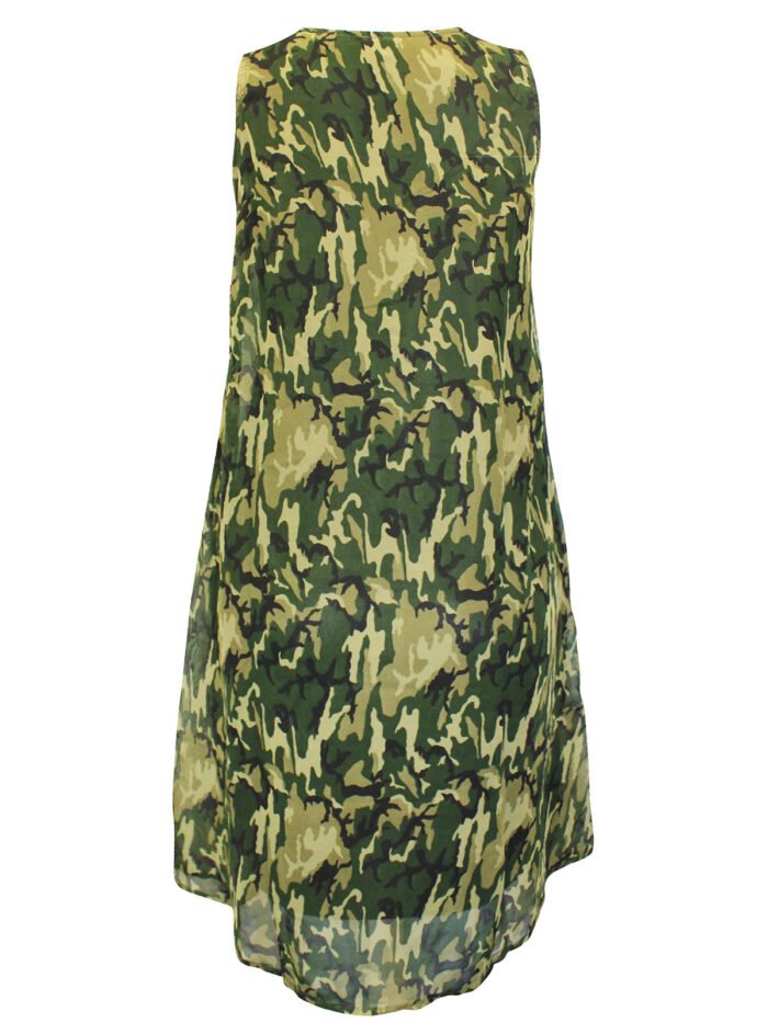 KHAKI Sleeveless Camo Embellished Shift Dress Size 12 - 22 - Image 3