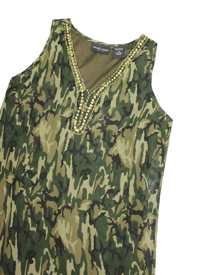 KHAKI Sleeveless Camo Embellished Shift Dress Size 12 - 22 - Image 4