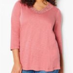 ROSE-PINK Pure Cotton Crochet Trim Top Size 10 - 18