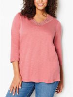 ROSE-PINK Pure Cotton Crochet Trim Top Size 10 - 18