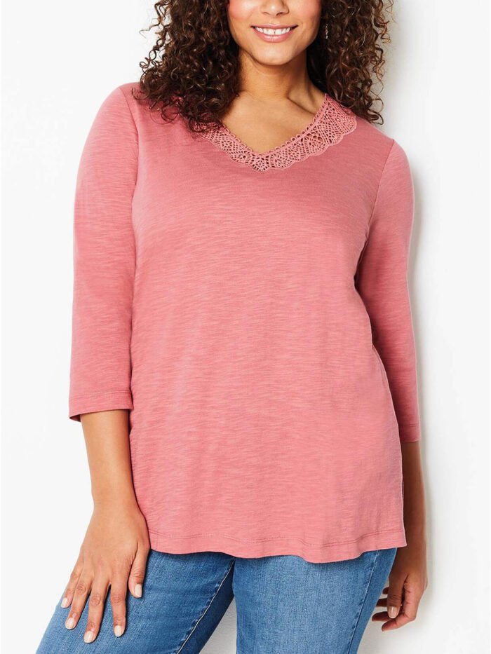 ROSE-PINK Pure Cotton Crochet Trim Top Size 10 - 18 - Image 1
