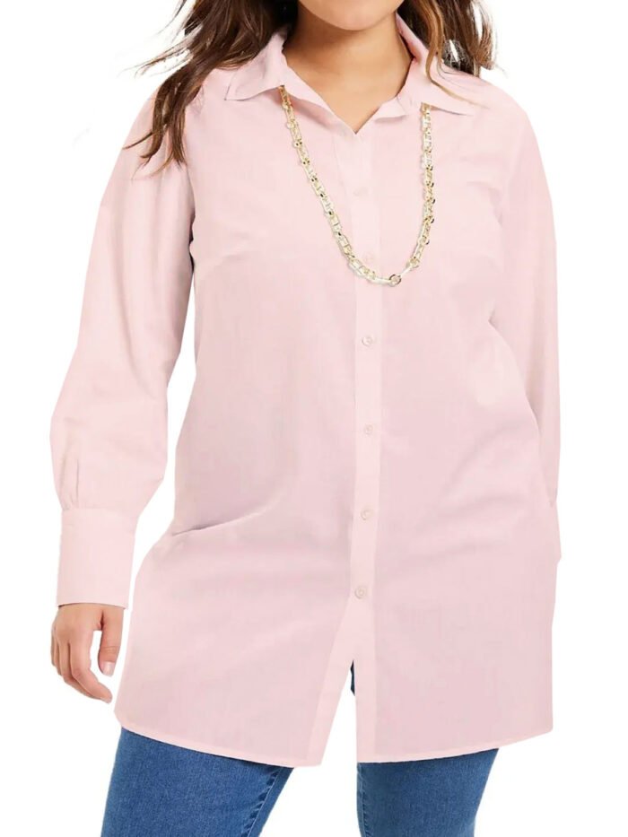 PINK Cotton Rich Longline Blouse Size 16 - 34 - Image 1