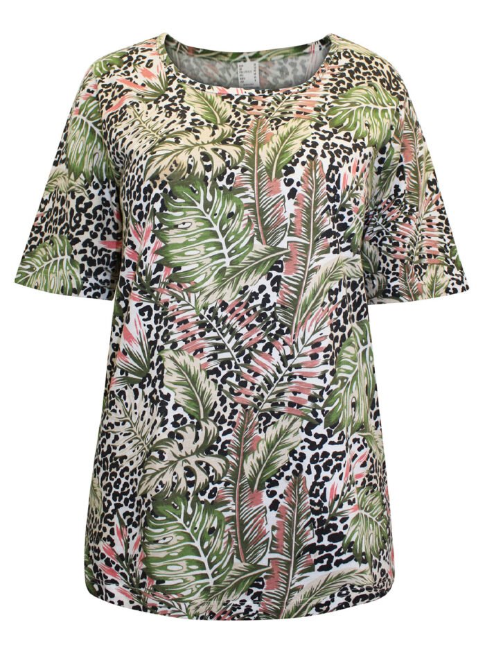 MULTI Pure Cotton Tropical Print T-Shirt Size 12 - 24 - Image 1
